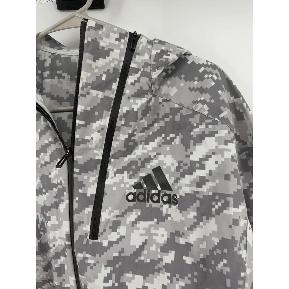 Adidas Mens ID Reflective Track Jacket Gray Digital Camouflage Full Zip Hooded S